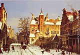 Willem Koekkoek Famous Paintings - A Dutch Village In Winter